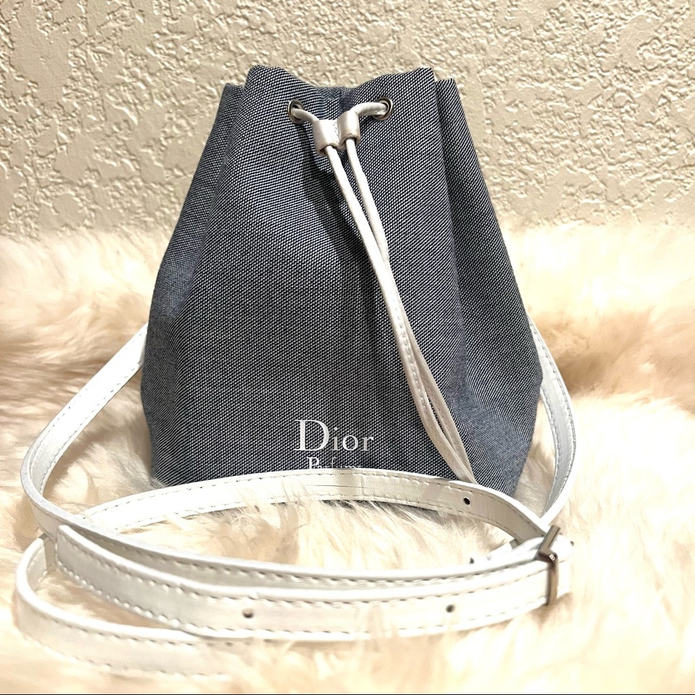 Dior Vintage Parfums Denim Bucket Crossbody Bag Blue White Handbag Rare - Picture 5 of 10
